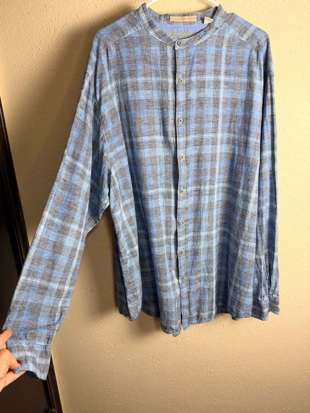 Caribbean Men's Long-sleeved Size 2X Tall Linen Cotton Blend Tee Shirt Coastal